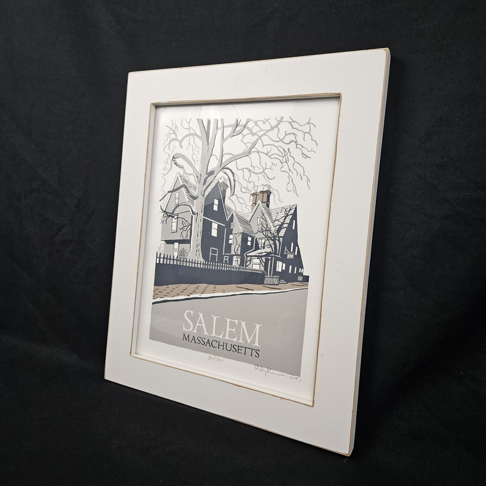 Vintage Salem,Ma Screen Print Seven Gables Framed Halloween Art Signed 50/300